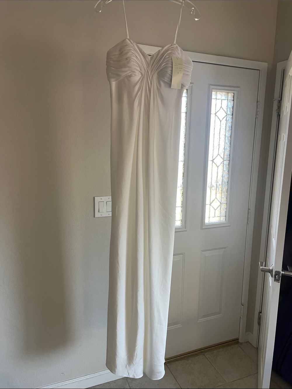 Jovani White Spaghetti-Strap Wedding Gown